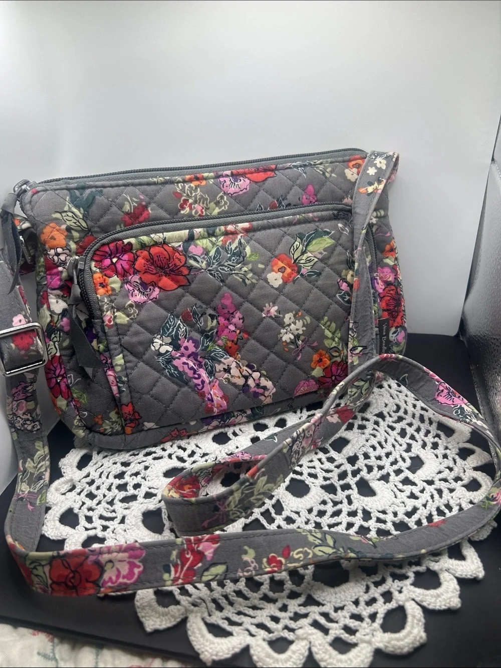 Vera Bradley Gray Quilted Floral Crossbody